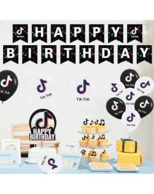 Cake & Cupcake Toppers Hot Birthday Parth Decorations for TIK Tok Theme- Party Supplies 1PC Party Banner- 1PC Cake Topper- 12...