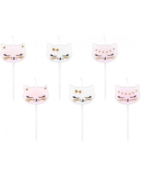 Cake Decorating Supplies wYw Set of 6 Cute Kitten Shaped Birthday Candles - Cats Collection- Kids' Pink Birthday Party Cake D...