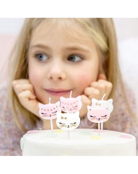 Cake Decorating Supplies wYw Set of 6 Cute Kitten Shaped Birthday Candles - Cats Collection- Kids' Pink Birthday Party Cake D...