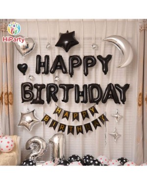 Balloons [Black Birthday Balloon Kit] 3D Premium Aluminum Foil Party Banner Balloons with Accessories-HP7BK - CV18Y9WEZM3 $7.92
