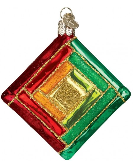 Ornaments Christmas Glass Blown Ornament with S-Hook and Gift Box- House Collection (Quilt Square 1) - Quilt Square 1 - C818E...