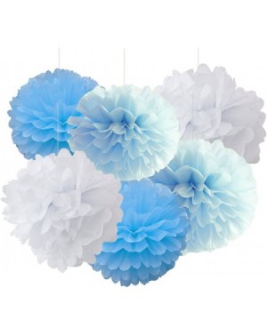 Tissue Pom Poms Baby Shower Decorations Boy Blue Turquoise White Set 9 pcs Large 8" 10" 14" Tissue Paper Pom Poms and 3 Garla...