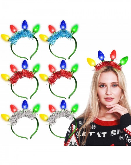 Party Favors 6 Pack Tinsel Christmas LED Headband with Colorful Light Up Bulb 6 Flash Modes Christmas Party Favor Supplies Gl...