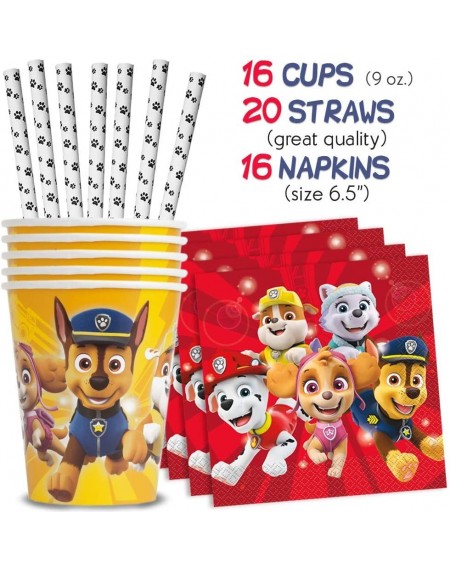 Party Packs Paw Patrol Party Supplies - Serves 16 - Plates (9")- Napkins- Cups- Paw Straws - Disposable Kids Birthday Dinnerw...