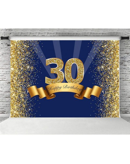 Photobooth Props Happy 30th Birthday Backdrop Navy Blue and Glitter Gold Thirty Years Old Background Shiny Adult Men 30 Birth...