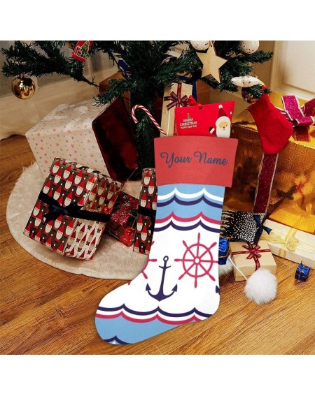 Stockings & Holders Christmas Stocking Custom Personalized Name Text Nautical Anchor Wheel for Family Xmas Party Decor Gift 1...