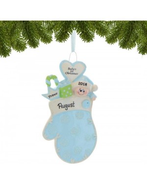 Ornaments Personalized Baby Mitten Christmas Tree Ornament 2020 - Boy Blue Hat Candy Cane Prince Present Glitter Heart Button...