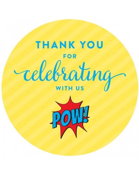 Favors Birthday Round Circle Labels Stickers- Thank You for Celebrating with Us- Superhero Pow Bam- 40-Pack- for Gifts and Pa...