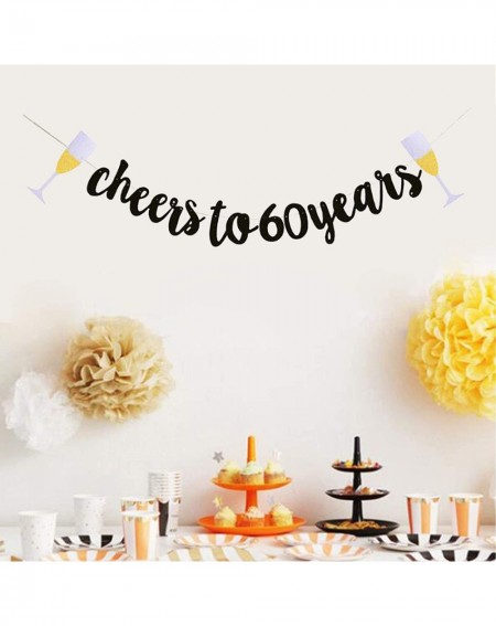 Banners & Garlands Cheers to 60 Years Banner Glitter 60th Birthday Party Bnners Champagne Glasses Banner Wedding Anniversary ...