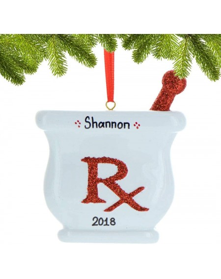 Ornaments Personalized Pharmacist Christmas Tree Ornament 2020 - White Medicine Mixing Bowl Red Glitter Rx Pharmacologist Che...