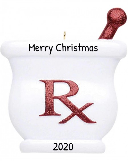 Ornaments Personalized Pharmacist Christmas Tree Ornament 2020 - White Medicine Mixing Bowl Red Glitter Rx Pharmacologist Che...