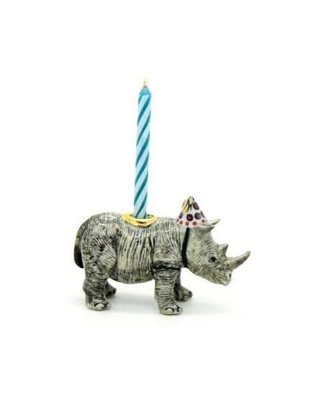 Cake Decorating Supplies White Rhino Party Animal Candle Holder Hand Painted Porcelain Birthday Supplies Ceramic Animal Afric...