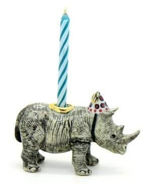 Cake Decorating Supplies White Rhino Party Animal Candle Holder Hand Painted Porcelain Birthday Supplies Ceramic Animal Afric...