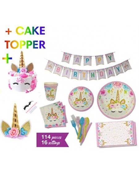 Party Packs Unicorn Party Supplies - Service for 16 Guests - Includes Plates- Decorations- Tablecloth- Cake Topper- Utensils-...