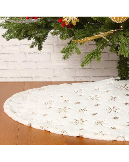 Tree Skirts Christmas Sequin Tree Skirt 48in- White Soft Thick with Golden Snowflakes Decorations for 6FT 7FT 8FT 9FT Xmas Tr...
