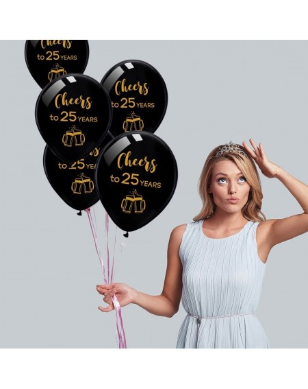 Balloons Black cheers to 25 years latex balloons- 12inch (16pcs) 25th birthday decorations party supplies for man and woman -...