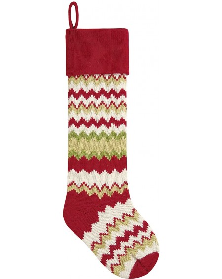 Stockings & Holders 6.5x27.5 Inch Knit Stocking- Red & Green Zigzag Stripes Zigzag Stripes - Zigzag Stripes - CZ11DY40CFJ $27.75