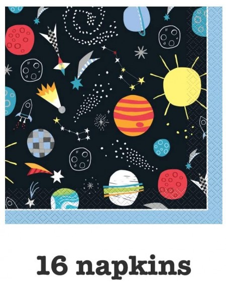 Party Packs Rocket Ship Themed Birthday Party Supplies Set - Serves 16 - Tablecover- Plates- Cups- Napkins- Sticker - CG18YR7...