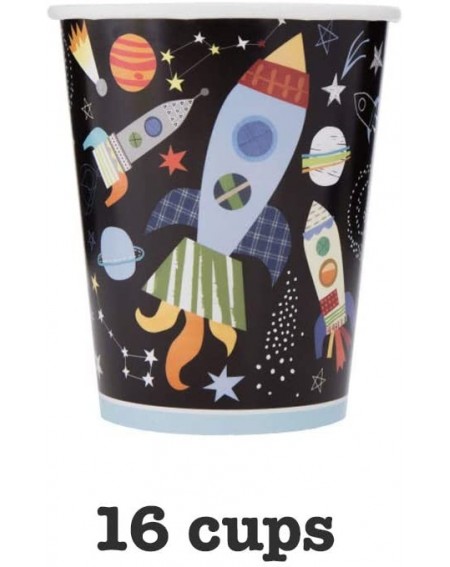 Party Packs Rocket Ship Themed Birthday Party Supplies Set - Serves 16 - Tablecover- Plates- Cups- Napkins- Sticker - CG18YR7...