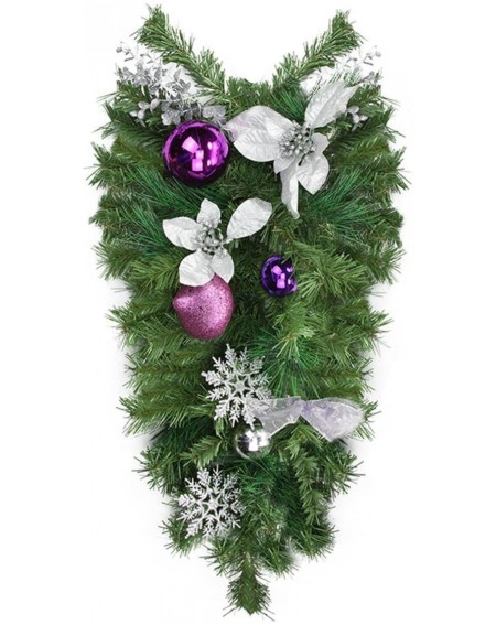 Swags 24" Pre-Decorated Silver Poinsettia- Eucalyptus and Purple Ornament Artificial Christmas Teardrop Swag - Unlit - CU17AZ...