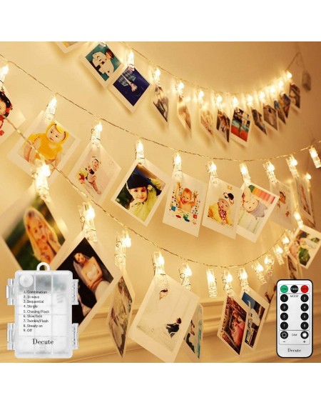 Indoor String Lights 50LED Photo Clips String Lights Holder Timer Function 8 Modes Dimmable with Remote- Fairy Starry Lights ...