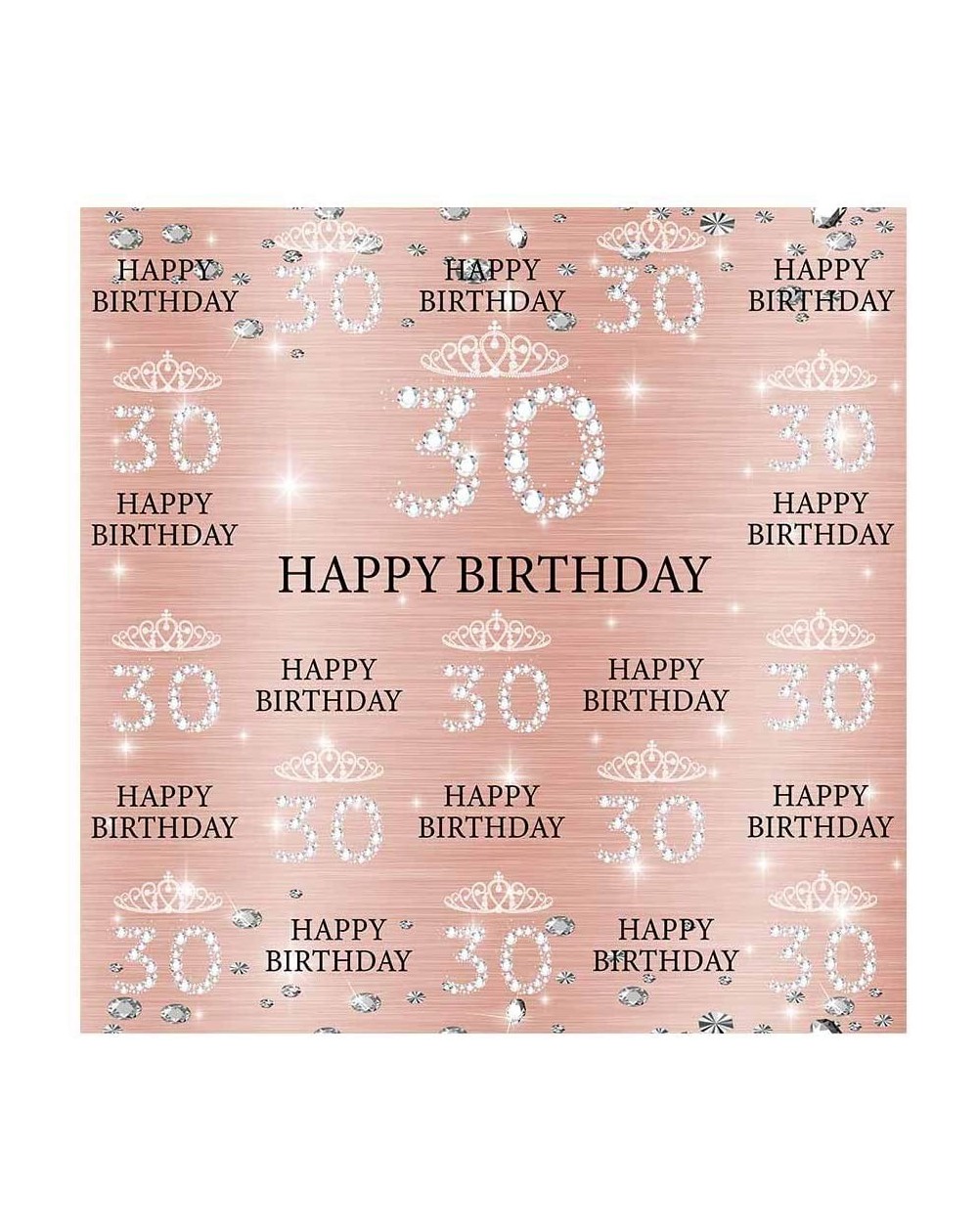Photobooth Props 6x6ft Rose Gold Pink 30th Birthday Party Backdrop Crown Women Step and Repeat Diamond Glitter Shiny Photogra...