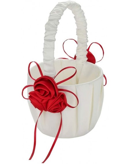 Ceremony Supplies Wedding Basket for Flower Girl Faux Rose Decor Smooth Satin Fabric Wedding Props Red - Red - CA18WL8NOL3 $2...