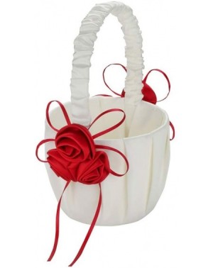 Ceremony Supplies Wedding Basket for Flower Girl Faux Rose Decor Smooth Satin Fabric Wedding Props Red - Red - CA18WL8NOL3 $1...