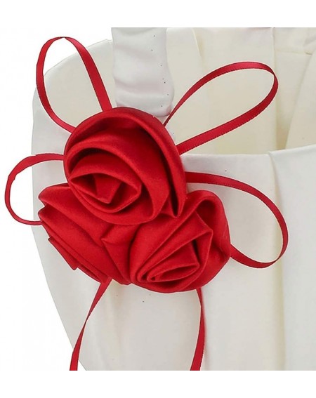 Ceremony Supplies Wedding Basket for Flower Girl Faux Rose Decor Smooth Satin Fabric Wedding Props Red - Red - CA18WL8NOL3 $1...