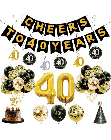 Party Packs 40th Birthday Party Decorations Kit Cheers to 40 Years Banner with Hanging Swirls- Number Balloons- Hat- Glitter ...