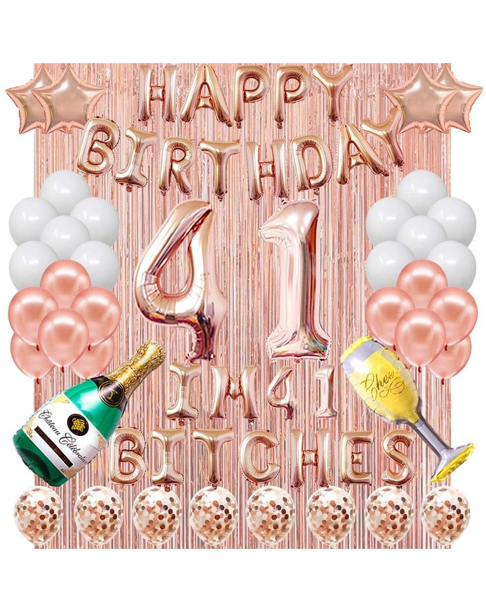 Balloons Happy 41st Birthday Decoration Set-16 Inch"I AM 41 Bitches" Banner Happy Birthday Banner Confetti Balloons Ideal for...