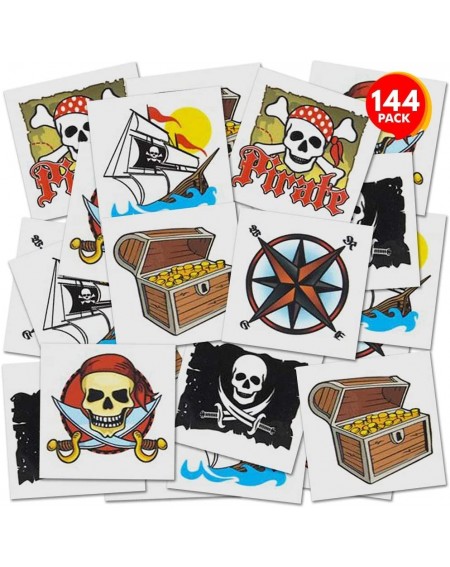 Party Favors Pirate Temporary Tattoos for Kids - Bulk Pack of 144 in Assorted Designs- Non-Toxic 2 Inch Tats- Birthday Party ...