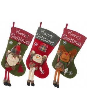 Stockings & Holders 3Pcs Christmas Stockings Large 3D Plush Xmas Stockings Cotton and Burlap Santa Snowman Reindeer Stockings...