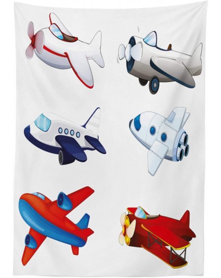 Tablecovers Nursery Outdoor Tablecloth- Varied Airplanes in Cartoon Style Animation Inspired Colorful Vehicles Air Way- Decor...