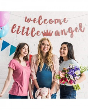 Banners Welcome Little Angel Pre-strung Rose Gold Glittery Banner Baby Shower Gender Reveal Party Decorations for Boy or Girl...