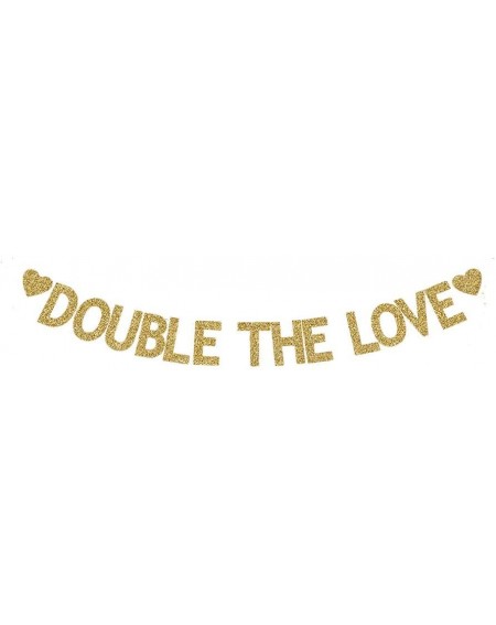 Banners & Garlands Double The Love Banner- Twins Baby Shower/Twins Birthday/Engagement/Wedding Party Gold Gliter Paper Sign D...
