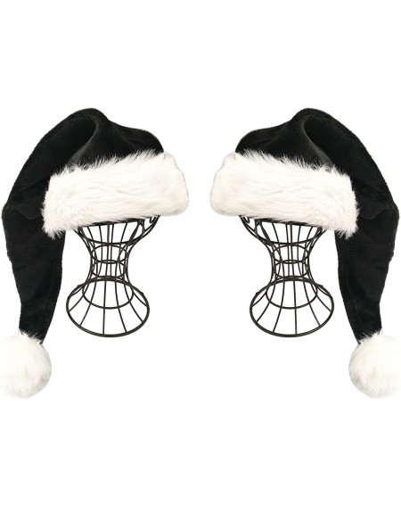 Hats Black Santa Hat - Adults Deluxe Black and White Xmas Christmas Hat Pack 2 pcs - CM18AKCXSUL $34.82