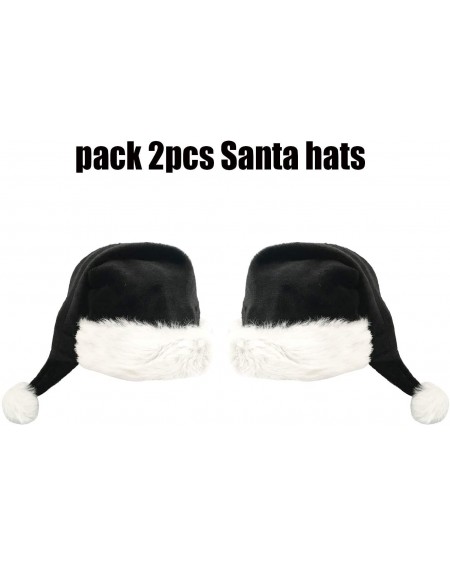 Hats Black Santa Hat - Adults Deluxe Black and White Xmas Christmas Hat Pack 2 pcs - CM18AKCXSUL $23.21