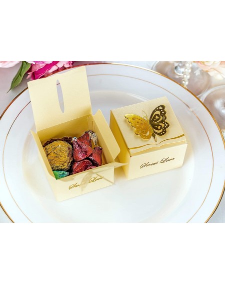 Favors 50pcs Laser Cut Candy Boxes-2.6" x 2.6" x 1.6" Butterfly Favor Boxes for Annivesary Party Wedding Favor- Light Yellow ...