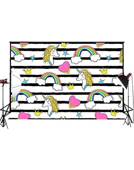Photobooth Props Custom Black and White Photography Backdrops Rainbow Unicorn Golden Crown Stars Pink Heart Birthday Party Ev...