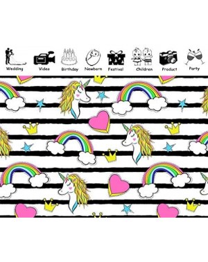 Photobooth Props Custom Black and White Photography Backdrops Rainbow Unicorn Golden Crown Stars Pink Heart Birthday Party Ev...