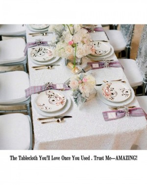 Tablecovers 60inx102in Sequin Tablecloth-Rectanglar-White-for Wedding/Christmas Party Linen (White) - White - C712MZB5XSI $17.35
