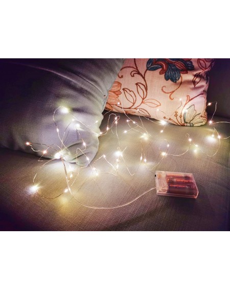 Indoor String Lights Copper String Lights 50 LED 17Ft Warm White Fairy String Lights Indoor-3AA Battery Operated Lights with ...