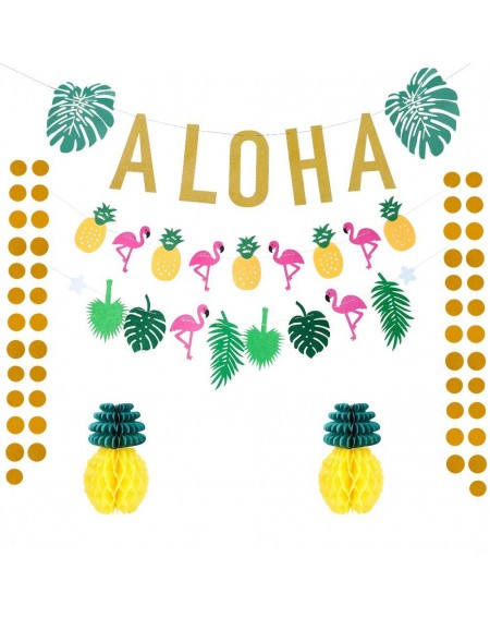 Banners & Garlands 5 Pack Tropical Hawaiian Luau Theme Party Decorations Set- Include Gold Glittery Aloha Banner Flamingle Pi...
