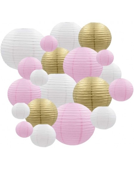 Tissue Pom Poms Decorative Party Paper Lanterns 20 Pcs Multicolor Pink White Metallic Gold Round Japanese/Chinese Lantern Lam...