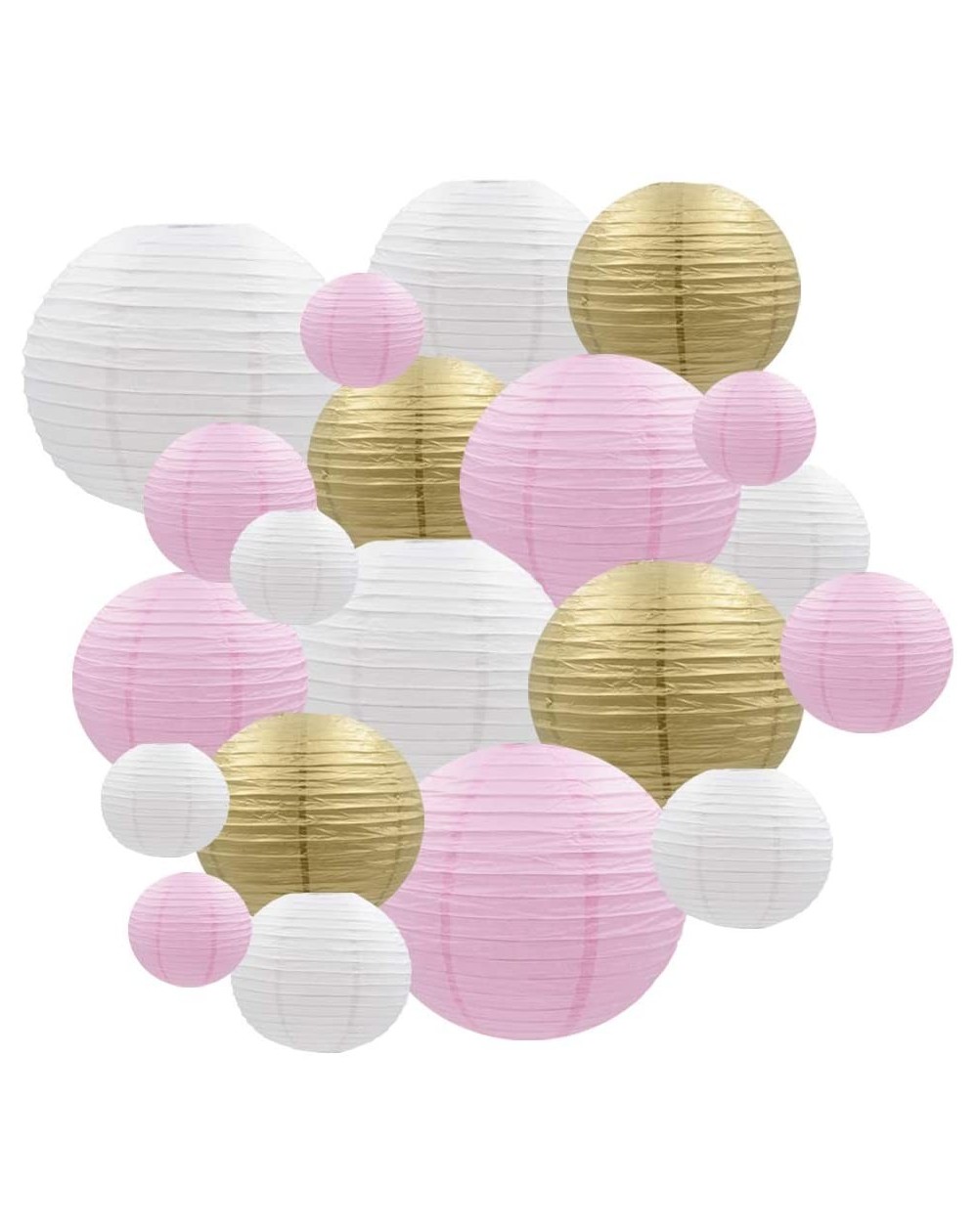 Tissue Pom Poms Decorative Party Paper Lanterns 20 Pcs Multicolor Pink White Metallic Gold Round Japanese/Chinese Lantern Lam...