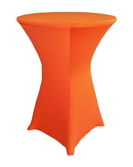 Wholesale (200 GSM) 30 in x 42 in Cocktail Highboy Spandex Stretch Fitted Round Table Cover Tablecloths Orange - C1184YUETET