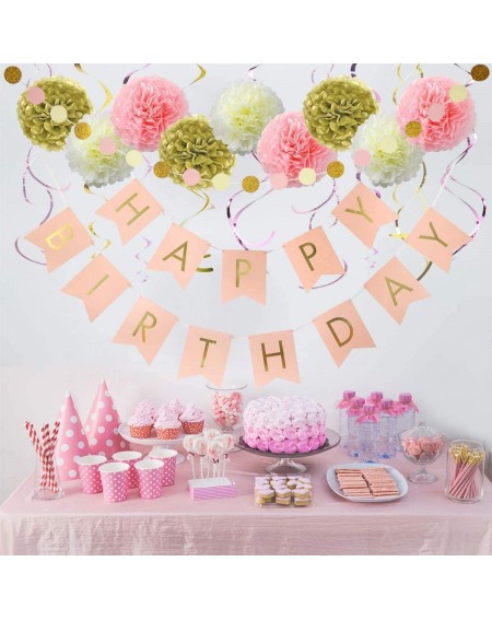 Banners & Garlands Birthday Decorations- Pink and Gold Happy Birthday Decorations for Women- Happy Birthday Banner- Hanging S...