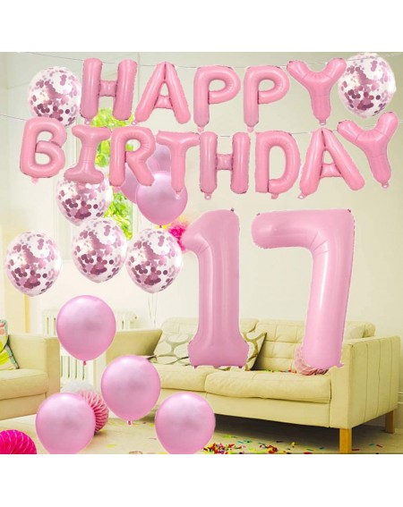 Balloons Sweet 17th Birthday Decorations Party Supplies-Pink Number 17 Balloons-17th Foil Mylar Balloons Latex Balloon Decora...