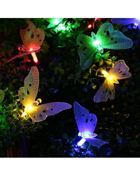 Outdoor String Lights Butterfly Solar String Lights- 12 LED Fiber Optic Multi-Color Beautiful Butterfly Fairy Lights for Outd...
